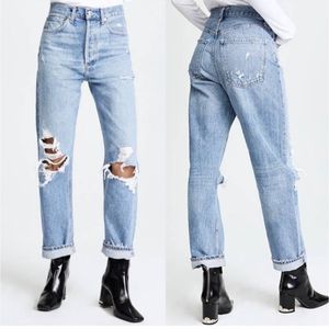 Zara High Rise Medium Wash Distressed Ripped Knee Mom Fit Jeans